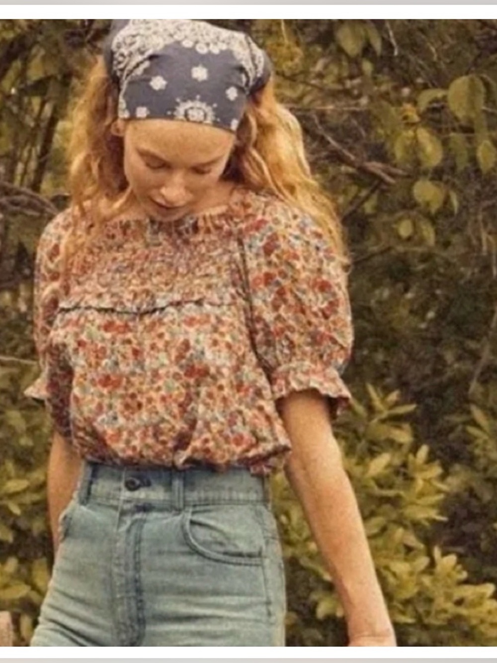 DÔEN Frances Top Wildflower Meadow Floral Puff Sleeve Blouse Size Small